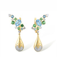 14KYW Earrings Blue Topaz (Swiss Blue),Diamond,Green Garnet,London Blue Topaz,White Topaz (E316071MUL14KYW)