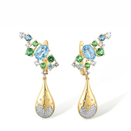 14KYW Earrings Blue Topaz (Swiss Blue),Diamond,Green Garnet,London Blue Topaz,White Topaz (E316071MUL14KYW)
