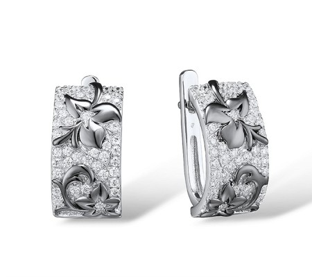 Sterling Silver w/ Black White Plating Earrings White Cubic Zirconia (E316084WCZSK925)