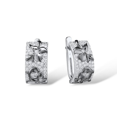 Sterling Silver w/ Black White Plating Earrings White Cubic Zirconia (E316084WCZSK925)