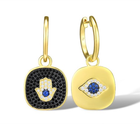 Sterling Silver w/ Yellow Black Plating Earrings Black spinel,Blue Nano Cubic Zirconia,White Cubic Zirconia (E316085BSNZSC925)