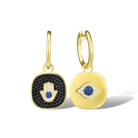 Sterling Silver w/ Yellow Black Plating Earrings Black spinel,Blue Nano Cubic Zirconia,White Cubic Zirconia (E316085BSNZSC925)