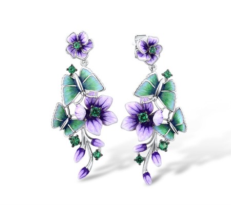 Sterling Silver w/ Black White Plating Earrings Enamel,Green Spinel (E316093ENASK925)