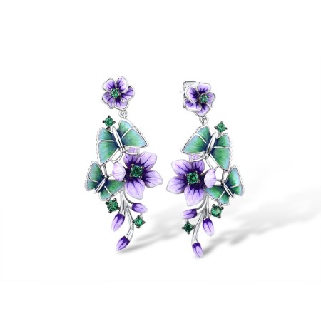 Sterling Silver w/ Black White Plating Earrings Enamel,Green Spinel (E316093ENASK925)