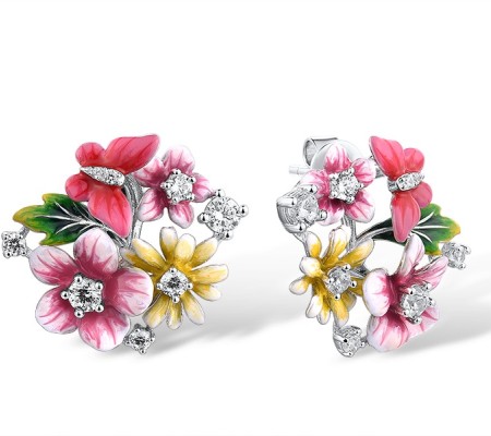 Sterling Silver Earrings Enamel,White Cubic Zirconia (E316095ENASL925)