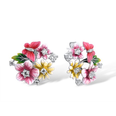 Sterling Silver Earrings Enamel,White Cubic Zirconia (E316095ENASL925)