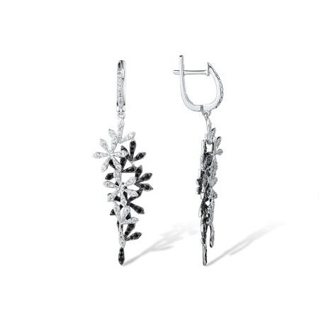 Sterling Silver w/ Black White Plating Earrings Synthetic Black spinel,White Cubic Zirconia (E316097BSNZSK925)