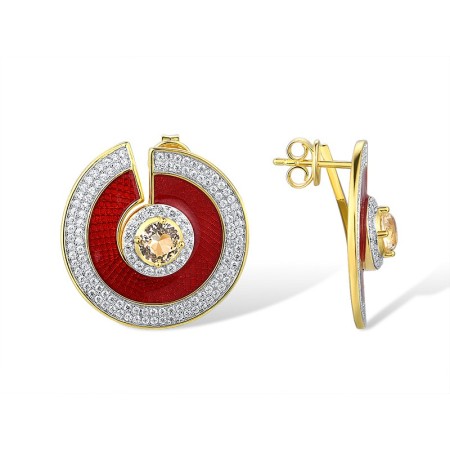 Sterling Silver w/ IONIC YELLOW PLATING Earrings Enamel,White Cubic Zirconia,Yellow Glass (E316164ENA1SP925)