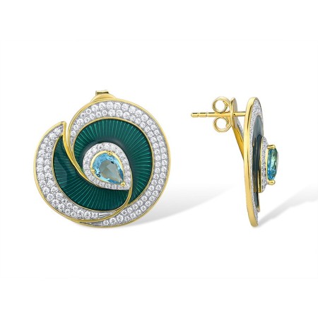 Sterling Silver w/ IONIC YELLOW PLATING Earrings Blue Glass,Enamel,White Cubic Zirconia (E316165ENA1SP925)