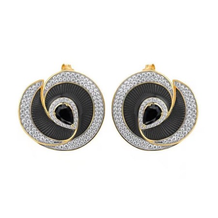 Sterling Silver w/ Ionic Yellow Plating Earrings Enamel,Synthetic Black Spinel,White Cubic Zirconia (E316165ENA2SP925)
