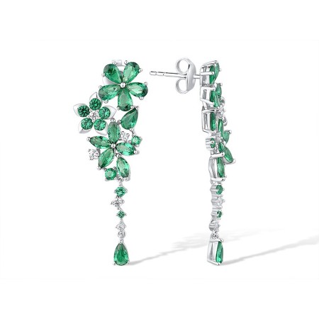 Sterling Silver Earrings Green Spinel,White Cubic Zirconia (E316167GSZSL925)