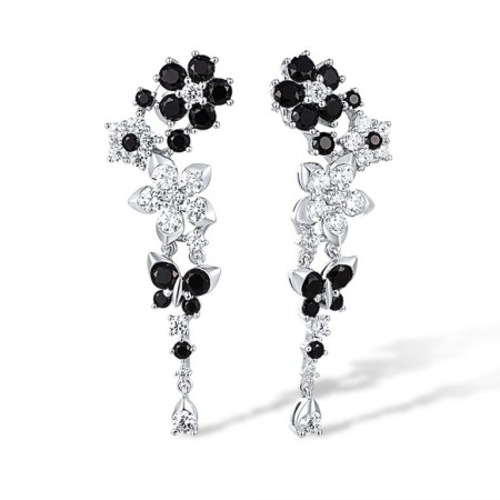 Sterling Silver Earrings Black spinel,White Cubic Zirconia (E316168BSNZSL925)