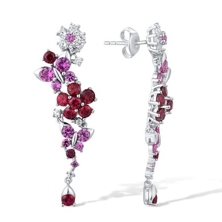 Sterling Silver Earrings Created Pink Sapphire,Created Ruby,White Cubic Zirconia (E316169CPRZSL925)
