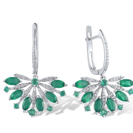 Sterling Silver Earrings Dyed Green Agate,Green Chalcedony,White Cubic Zirconia (E316197GGRZSL925)