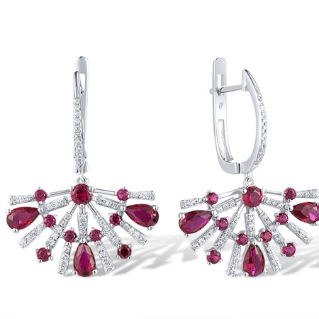 Sterling Silver Earrings Created Ruby,White Cubic Zirconia (E316198CRZSL925)