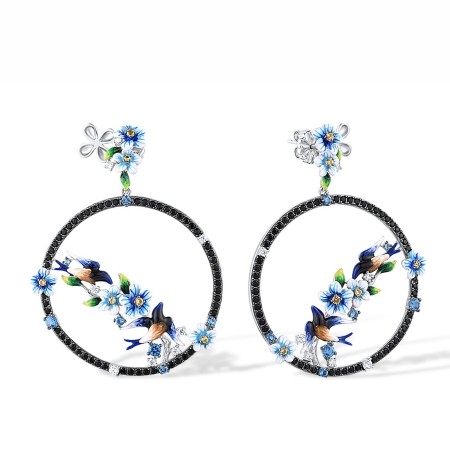Sterling Silver w/ Black White Plating Earrings Black spinel,Blue Spinel,Enamel,White Cubic Zirconia,Yellow Nano Cubic Zirconia (Ci (E316202ENASK925)
