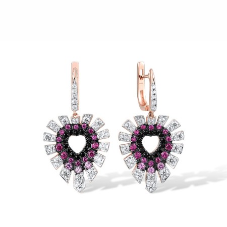 Sterling Silver w/ Rose Black White Plating Earrings Black spinel,Created Pink Sapphire,Created Ruby,White Cubic Zirconia (E316224MULSV925)