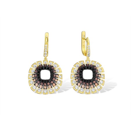 Sterling Silver w/ Yellow Black Plating Earrings Black spinel,Champagne Cubic Zirconia,Chocolate CZ,White Cubic Zirconia (E316225MULSC925)