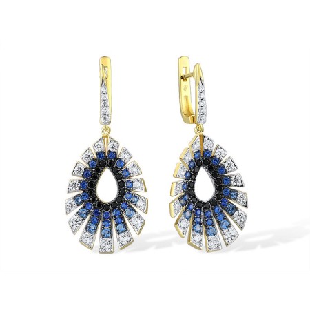 Sterling Silver w/ Yellow Black White Plating Earrings Black spinel,Blue Spinel,White Cubic Zirconia (E316226BBNZSZ925)