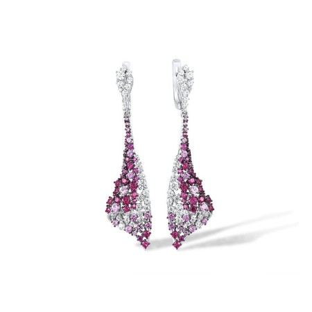 Sterling Silver w/ Black White Plating Earrings Created Pink Sapphire,Created Ruby,White Cubic Zirconia (E316296CPRZSK925)