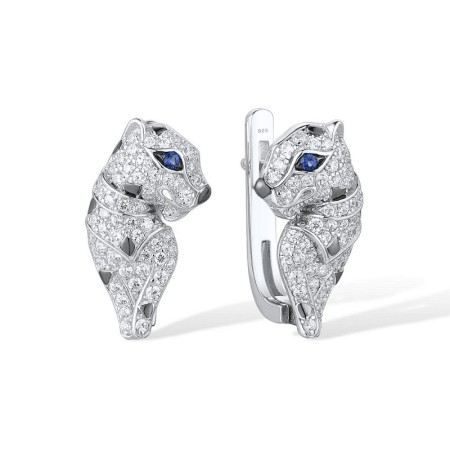 Sterling Silver w/ Black White Plating Earrings Blue Nano Cubic Zirconia,White Cubic Zirconia (E316342BZZSK925)