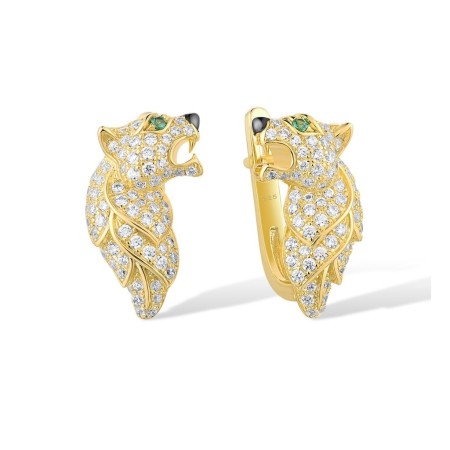 Sterling Silver w/ Yellow Black Plating Earrings Green Spinel,White Cubic Zirconia (E316343GSZSC925)