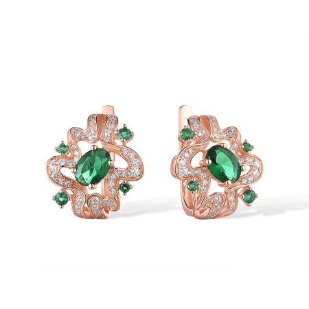 Sterling Silver w/ Rose Plating Earrings Green Glass,Green Spinel,White Cubic Zirconia (E316347GGNZ1SR925)