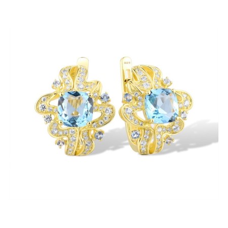 Sterling Silver w/ Yellow Plating Earrings Blue Glass,Blue Spinel,White Cubic Zirconia (E316348BGNZSY925)