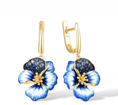 Sterling Silver w/ Yellow Black Plating Earrings Blue Spinel,Enamel (E316396ENASC925)
