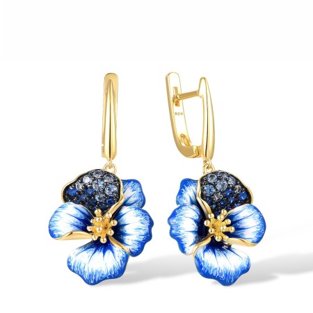 Sterling Silver w/ Yellow Black Plating Earrings Blue Spinel,Enamel (E316396ENASC925)