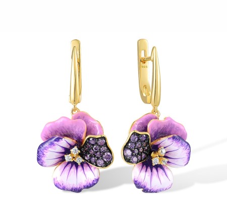 Sterling Silver w/ Yellow Black Plating Earrings Amethyst Cubic Zirconia,Enamel,White Cubic Zirconia (E316397ENASC925)