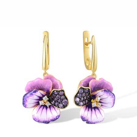 Sterling Silver w/ Yellow Black Plating Earrings Amethyst Cubic Zirconia,Enamel,White Cubic Zirconia (E316397ENASC925)