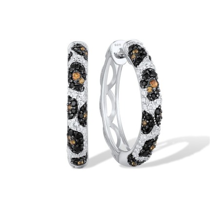 Sterling Silver w/ Black White Plating Earrings Black spinel,White Cubic Zirconia,Yellow Nano Cubic Zirconia (E316473YBNZSK925)