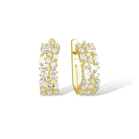 Sterling Silver w/ Yellow Plating Earrings White Cubic Zirconia (E316477WCZSY925)