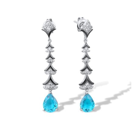 Sterling Silver w/ Black White Plating Earrings Blue Glass,White Cubic Zirconia (E316504BLGZ1SK925)