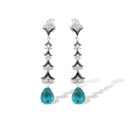 Sterling Silver w/ Black White Plating Earrings Blue Glass,White Cubic Zirconia (E316504BLGZ2SK925)