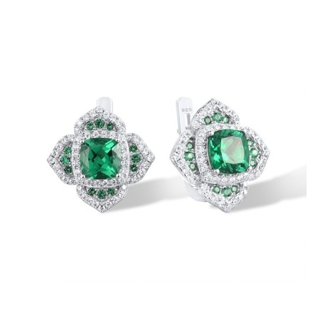 Sterling Silver Earrings Green Spinel,White Cubic Zirconia (E316507GSZSL925)