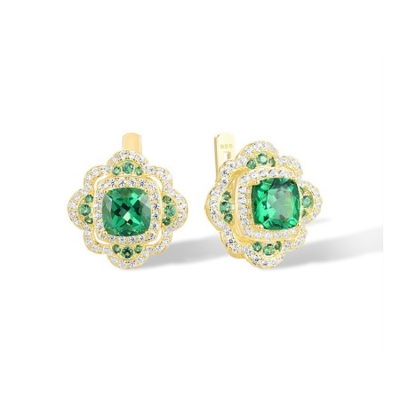 Sterling Silver w/ Yellow Plating Earrings Green Spinel,White Cubic Zirconia (E316508GSZSY925)