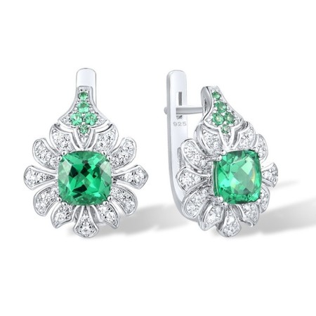 Sterling Silver Earrings Green Spinel,White Cubic Zirconia (E316509GSZSL925)