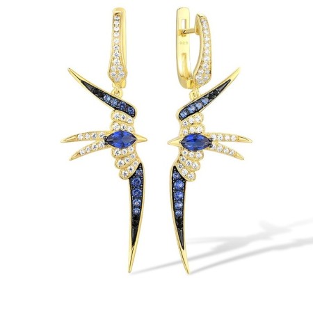 Sterling Silver w/ Yellow Black Plating Earrings Black spinel,Blue Nano Cubic Zirconia,White Cubic Zirconia (E316510BNSZSC925)