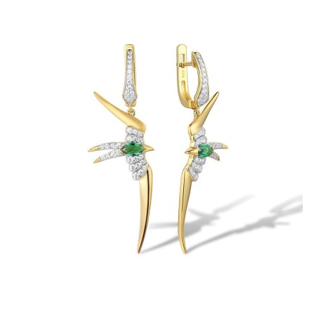 Sterling Silver w/ IONIC YELLOW PLATING Earrings Green Spinel,White Cubic Zirconia (E316511GSZSP925)