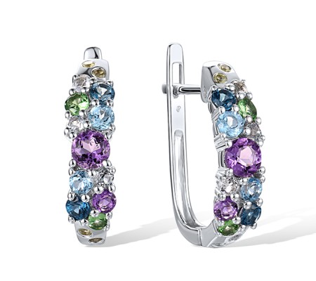14KW Earrings London Blue Topaz,Peridot,Amethyst,Blue Topaz (Sky Blue),Blue Topaz (Swiss Blue),Green Garnet (E316544MUL14KW)