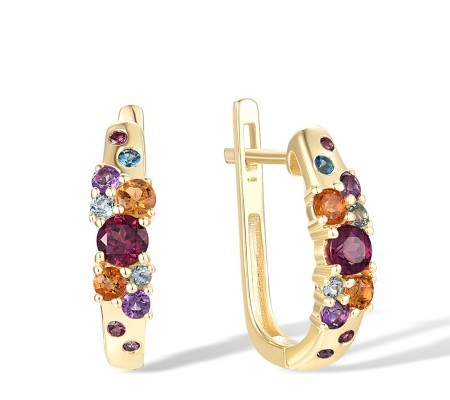 14KY Earrings Amethyst,Blue Topaz (Swiss Blue),Citrine,London Blue Topaz,Rhodolite Garnet (E316545MUL14KY)
