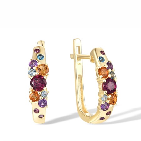 14KY Earrings Amethyst,Blue Topaz (Swiss Blue),Citrine,London Blue Topaz,Rhodolite Garnet (E316545MUL14KY)