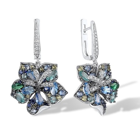 Sterling Silver w/ Black White Plating Earrings Blue Spinel,Created Sapphire,Green Nano Cubic Zirconia (Per,Green Spinel,White Cubic Zirconia (E316555MULSK925)