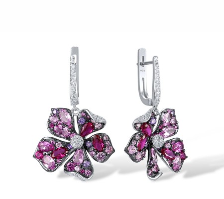 Sterling Silver w/ Black White Plating Earrings Amethyst Cubic Zirconia,Created Pink Sapphire,Created Ruby,White Cubic Zirconia (E316556MULSK925)