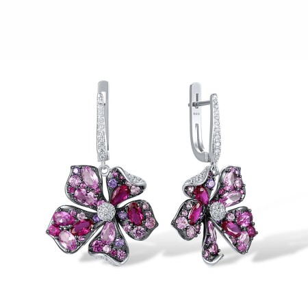 Sterling Silver w/ Black White Plating Earrings Amethyst Cubic Zirconia,Created Pink Sapphire,Created Ruby,White Cubic Zirconia (E316556MULSK925)