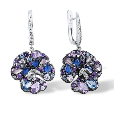 Sterling Silver w/ Black White Plating Earrings Amethyst Cubic Zirconia,Blue Spinel,Created Purple Nano Spinel,Light Blue Cubiz Zirconia,Purple Glass,White Cubic Zirconia (E316557MULSK925)