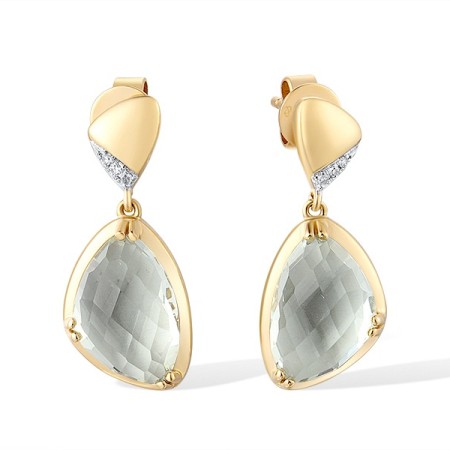 14KYW Earrings Diamond,Prasiolite (Green Amethyst) (E316588GAM14KYW)
