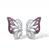 Sterling Silver w/ Black White Plating Earrings Created Pink Sapphire,Created Ruby,White Cubic Zirconia (E316593CPRZSK925)